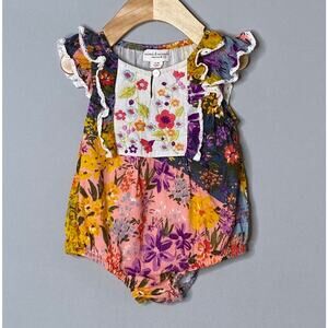 Mimi & Maggie Embroidered Floral Painted Desert Bubble Romper Girls 12 Mo